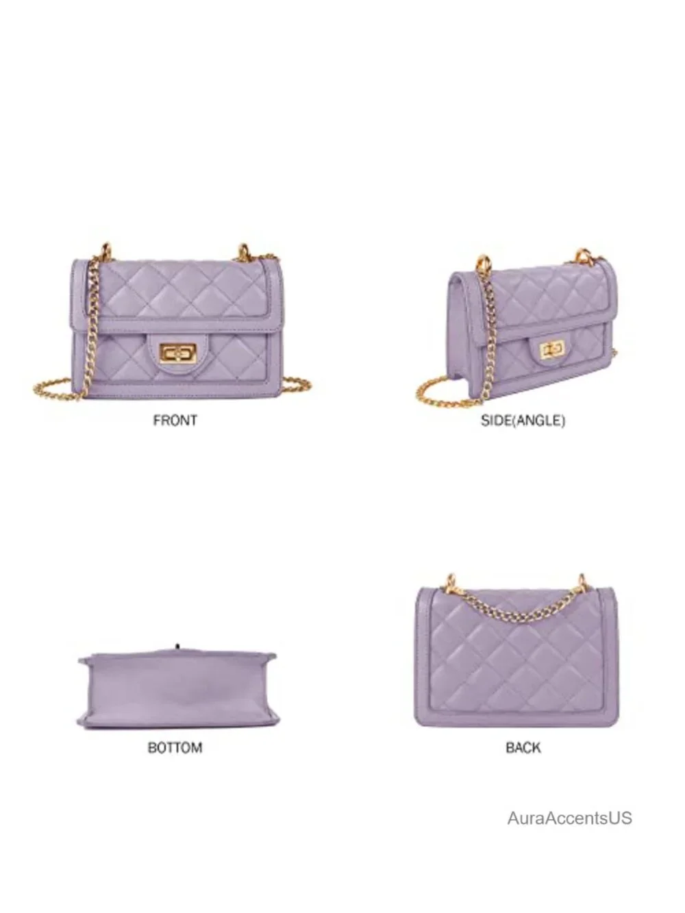 Quilted Crossbody Bag with Gold Chain, Faux Leather Mini Shoulder Purse